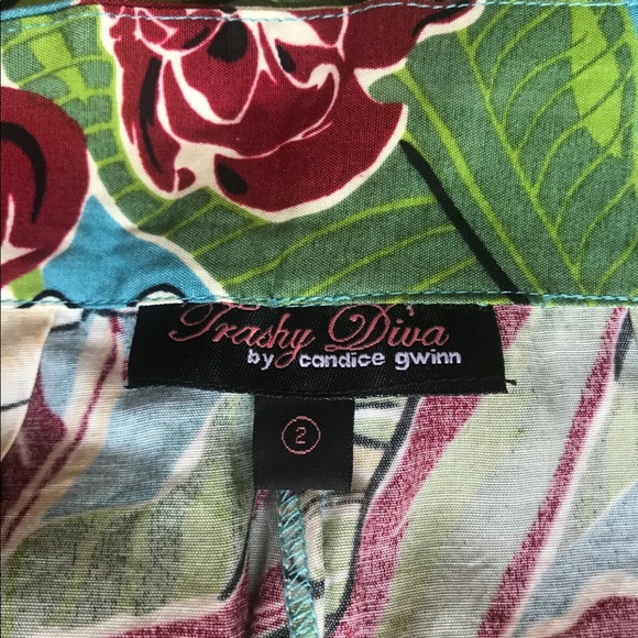 SOLD Trashy Diva shorts high rise floral Pinup Hawaiian Charm 40s tap pants 2 XS - Picture 2 of 6